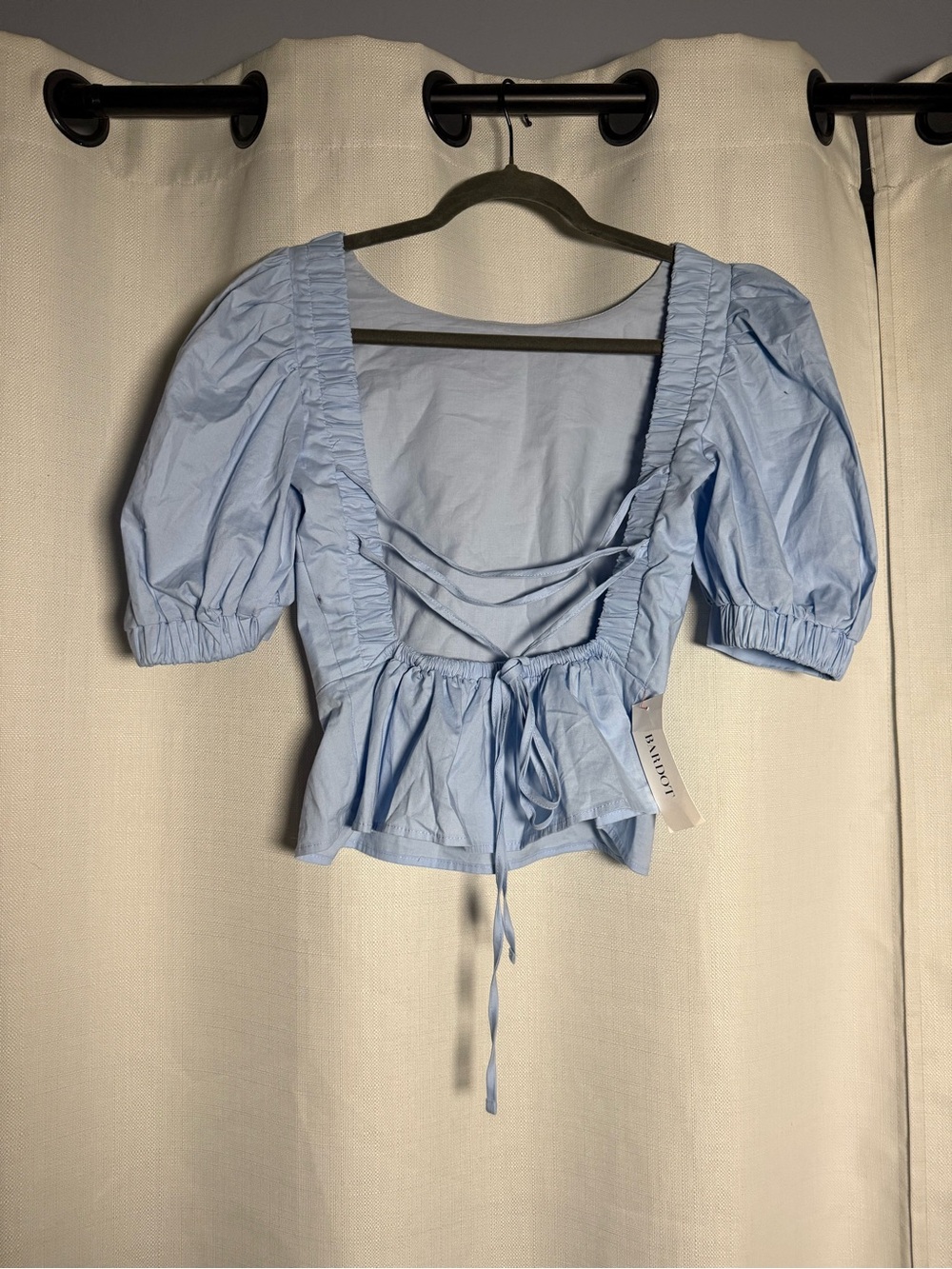 Bardot Light Blue Backless Peplum Poplin Top Size XS - Picture 4 of 8